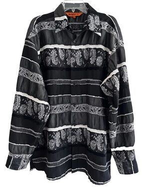 Inserch | Button Front Shirt Mens Size XL Black Paisley Striped Collar Top